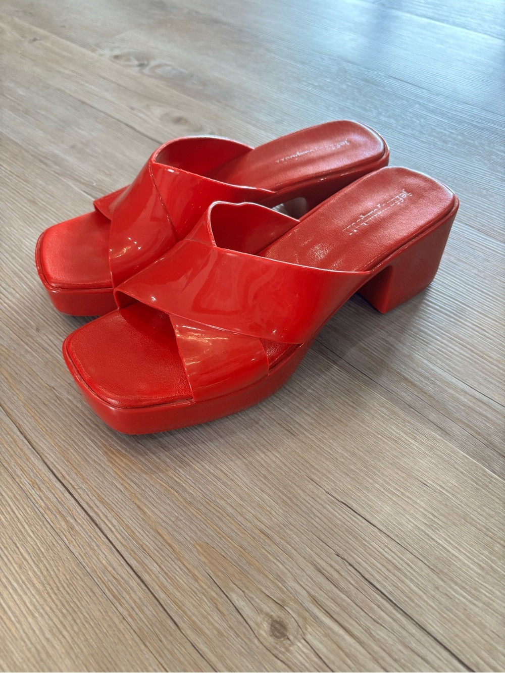 Jeffrey Campbell Red Patent Platform Slide Sandals